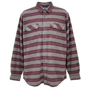 Patagonia Organic Cotton Button Down Flannel Shirt Gray Maroon XL Striped - CJ